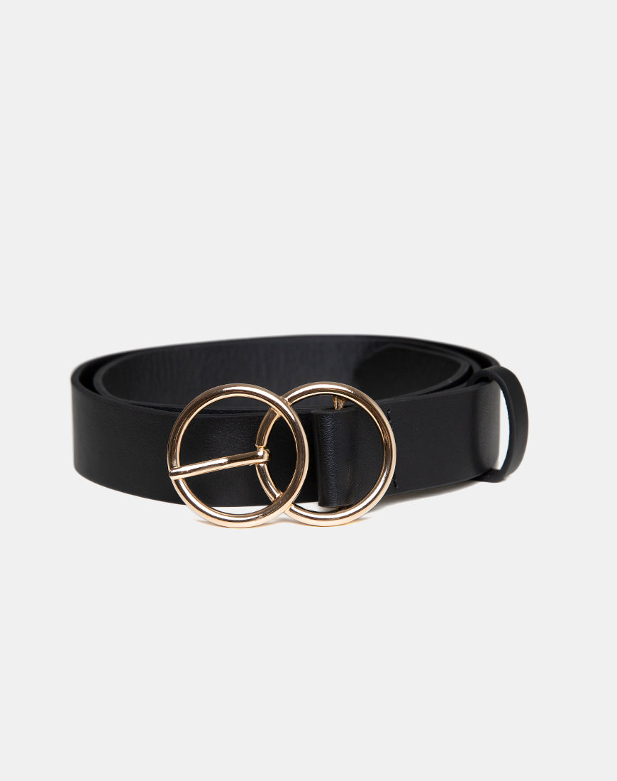 Image de la ceinture en Pu noir avec boucle en O doré