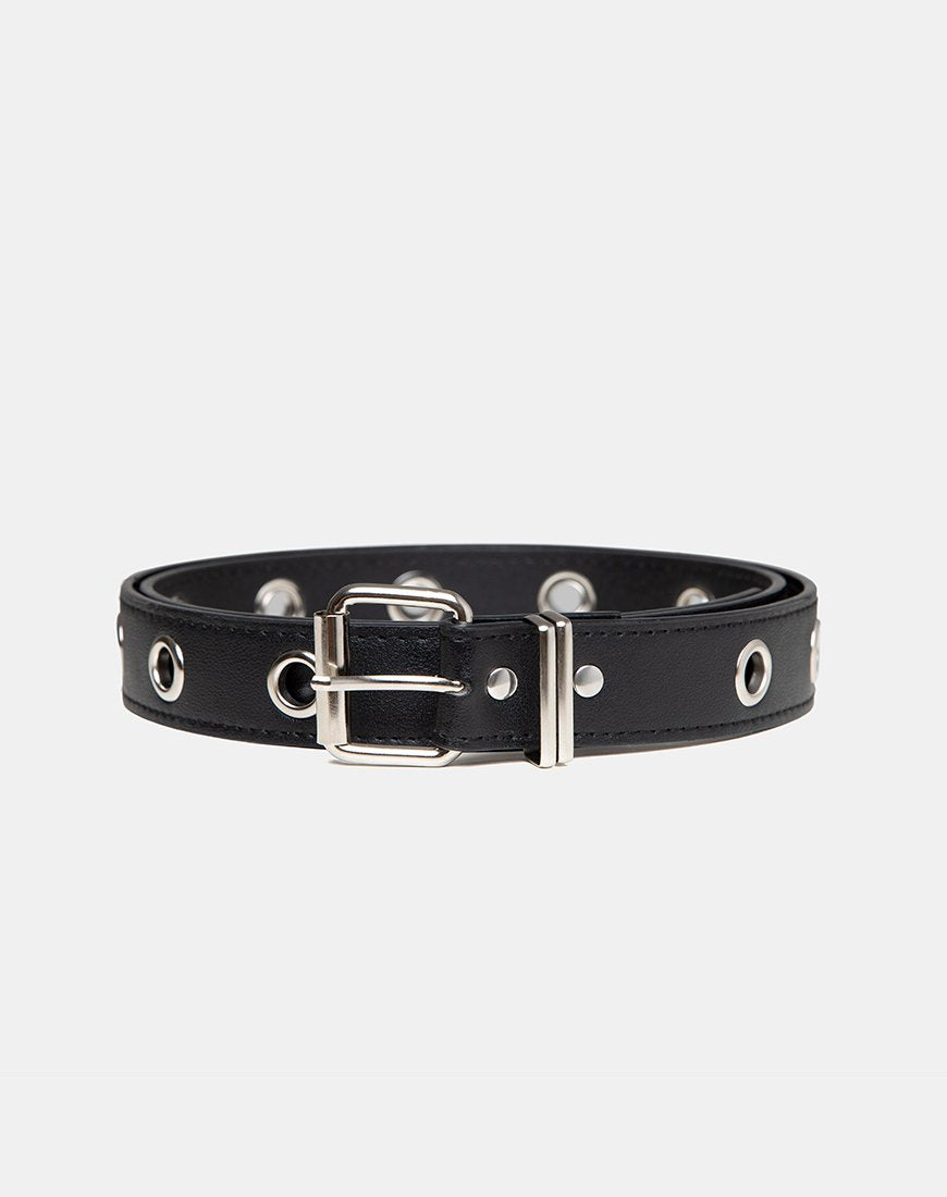 Image de la ceinture à œillet unique en cuir PU Noir