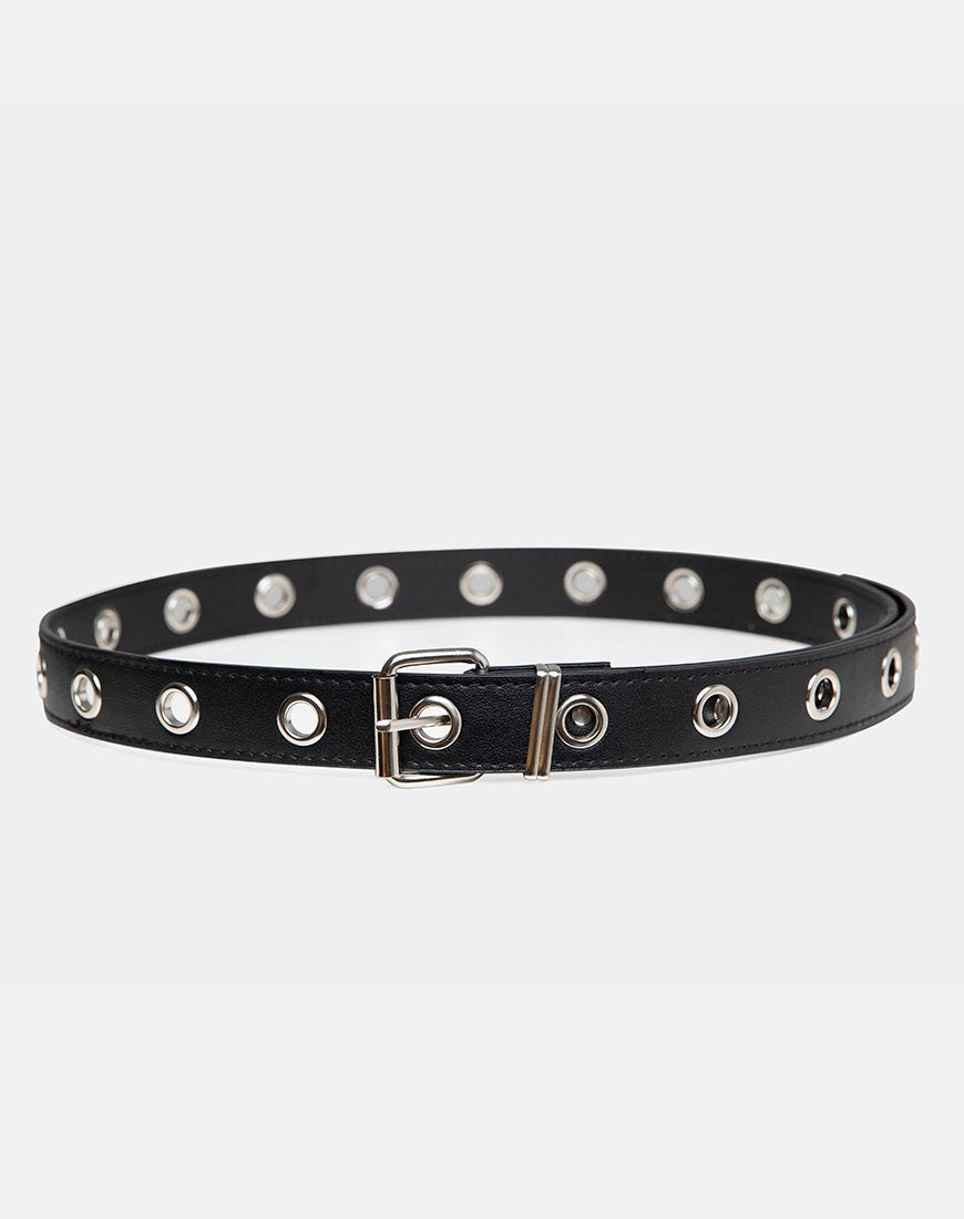 Image de la ceinture à œillet unique en cuir PU Noir