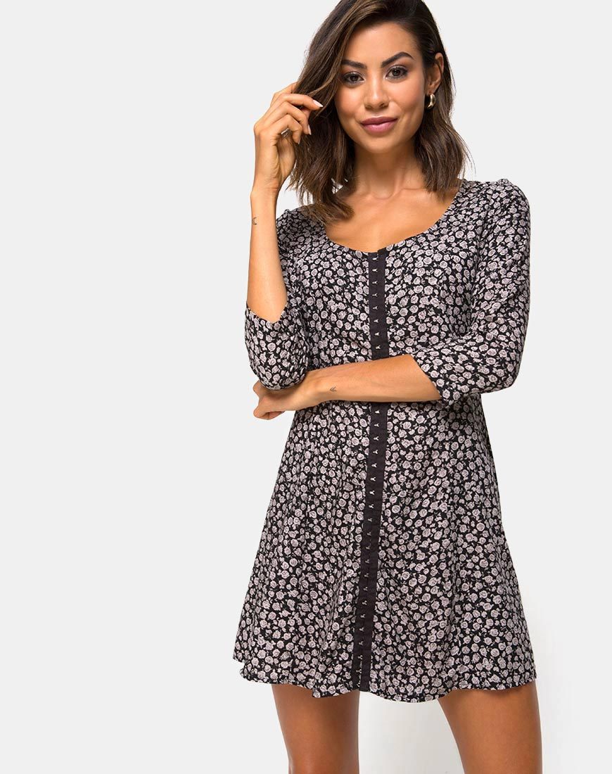 Image de Camisa Swing Dress in Ditsy Rose Black