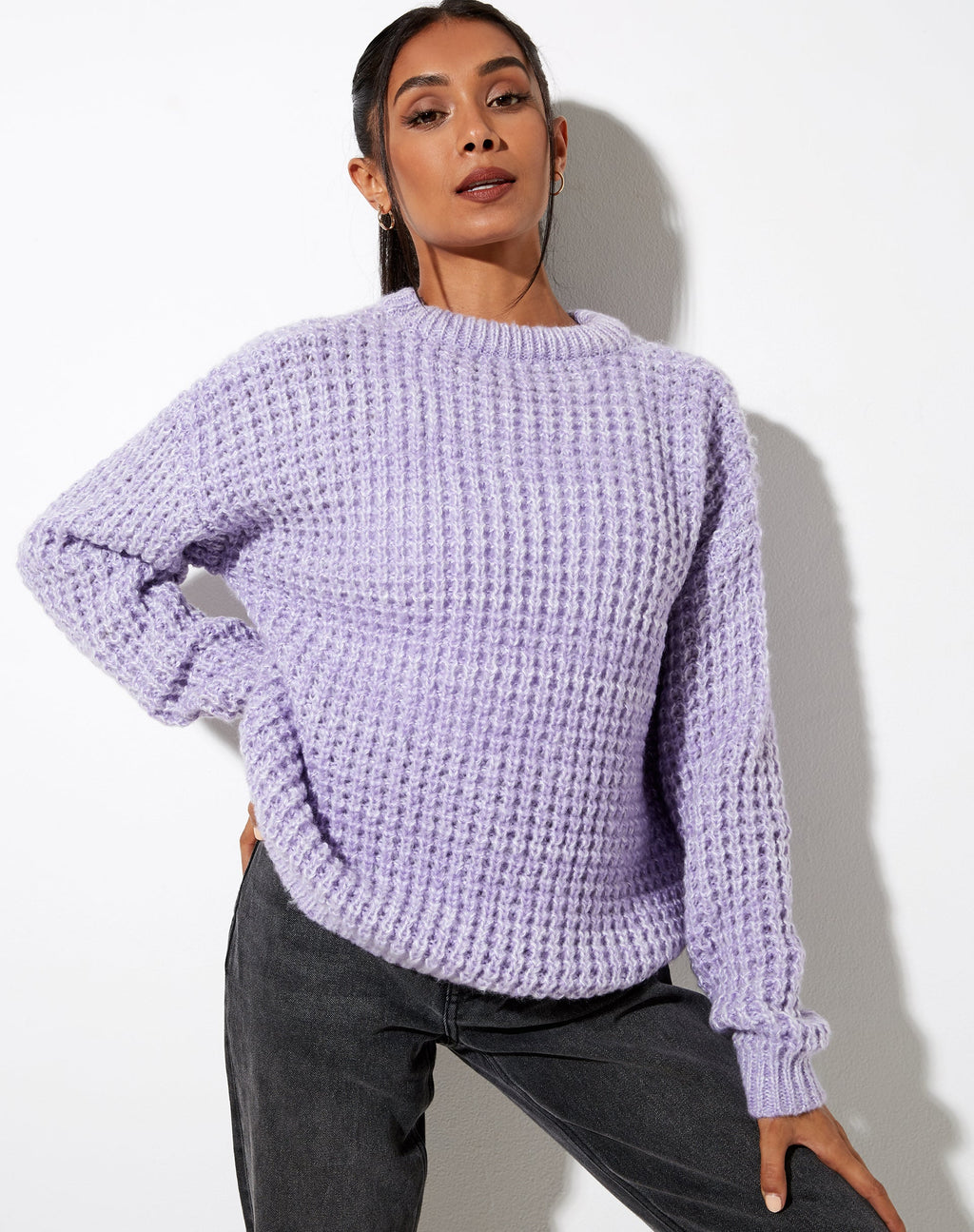 Pull Caribou en maille épaisse Lilas et blanc