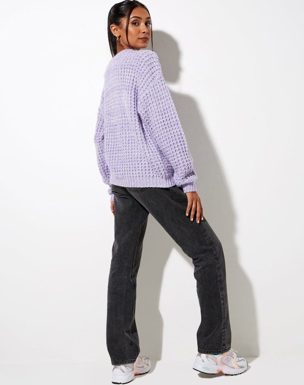 Pull Caribou en maille épaisse Lilas et blanc