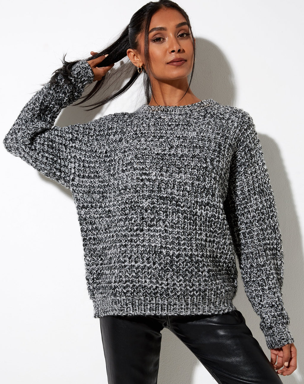 Pull Caribou en maille épaisse noir, gris et blanc