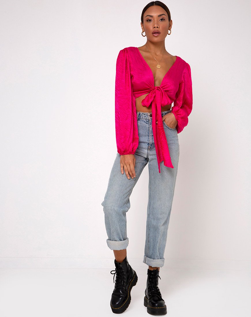 Image de Carina Crop Top in Satin Zebra Fuchsia