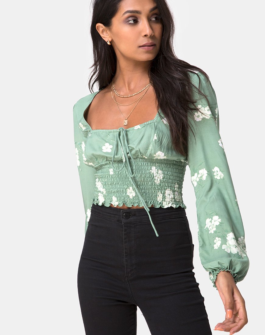Top Carmen en Mono Flower Green