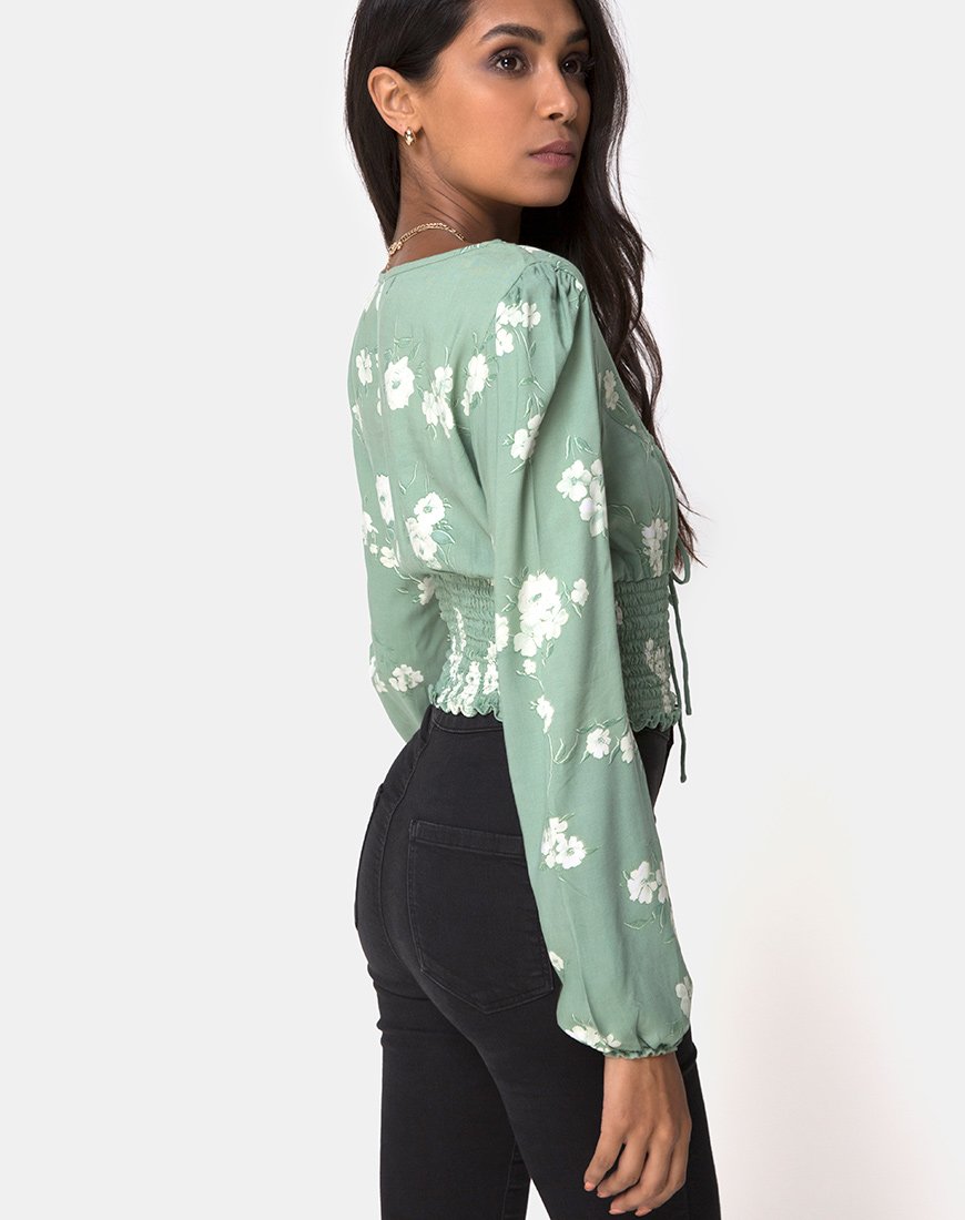 Top Carmen en Mono Flower Green