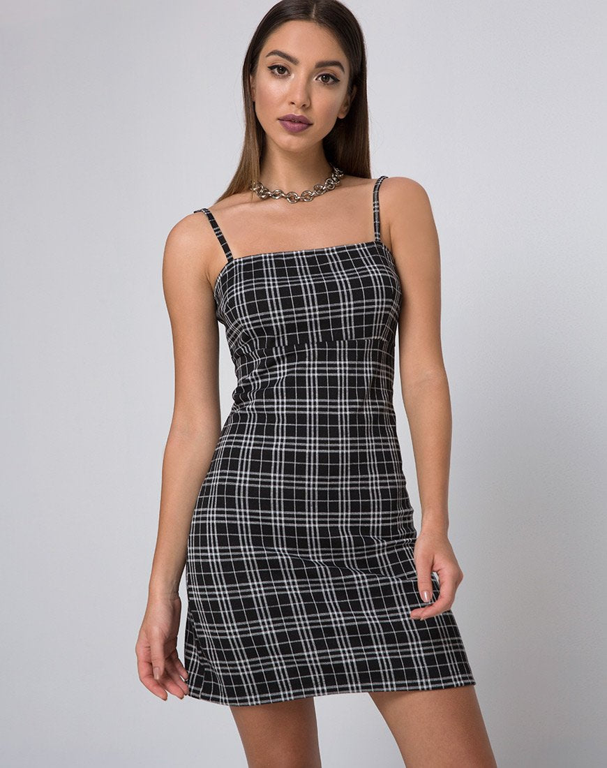 Image of Cecile Slip Dress in Mono Plaid Black