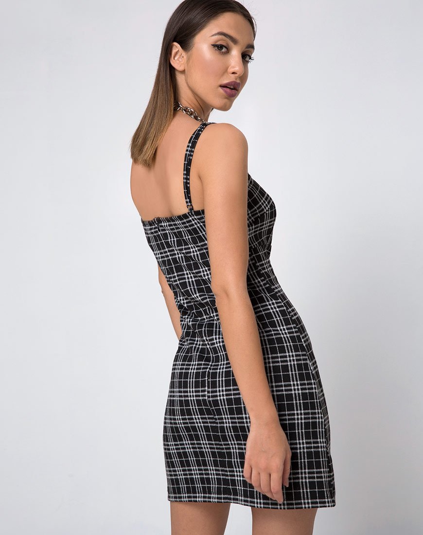 Image of Cecile Slip Dress in Mono Plaid Black