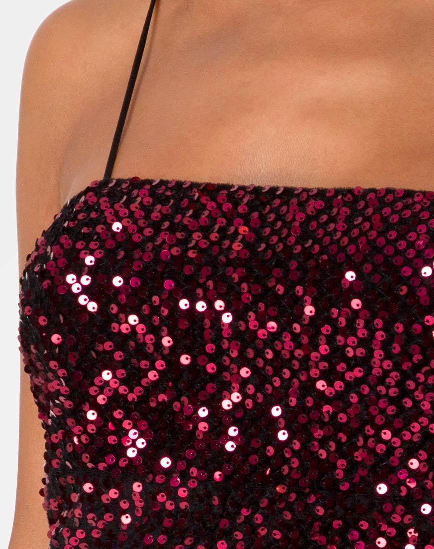 Image of Cecile Slip Dress in Velvet Wine Sequin