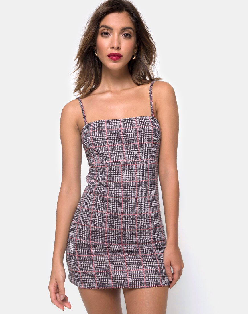 Robe Cecile en tissu à carreaux Charles Blush
