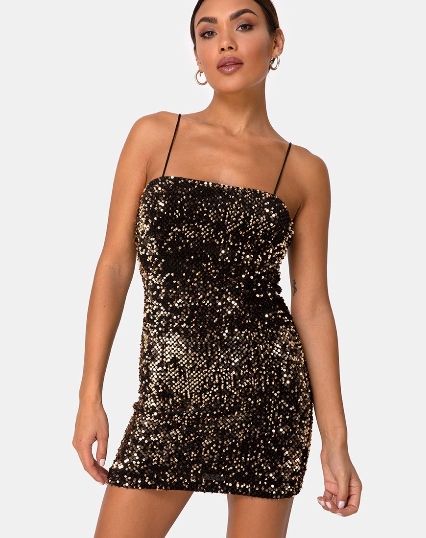 Image of Cecile Slip Dress in Velvet Gold Sequin