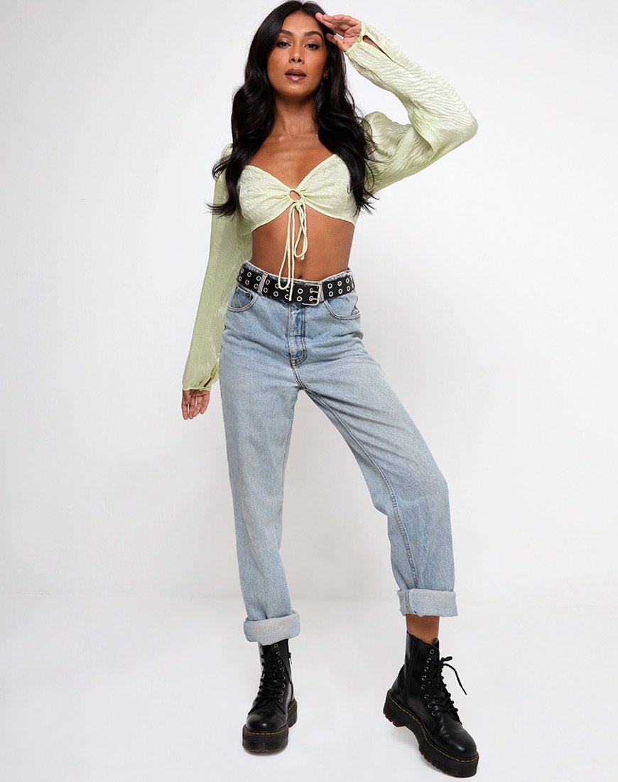 Image of Celinda Longsleeve Top in Satin Zebra Pistachio
