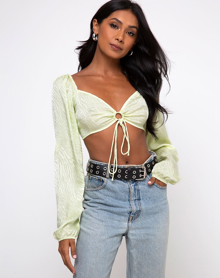 Image of Celinda Longsleeve Top in Satin Zebra Pistachio