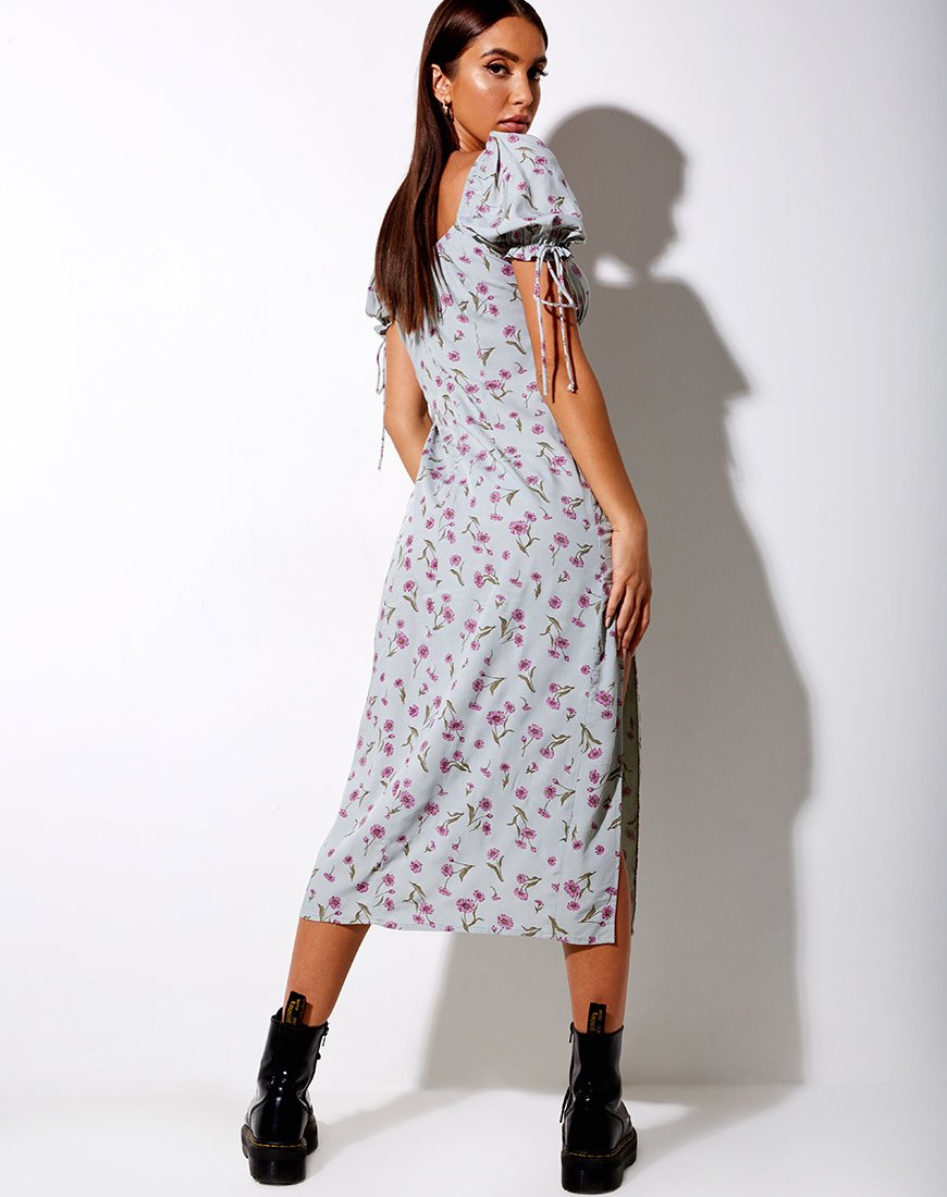 Image of Cello Midi Dress in Little Petal Dusky Blue