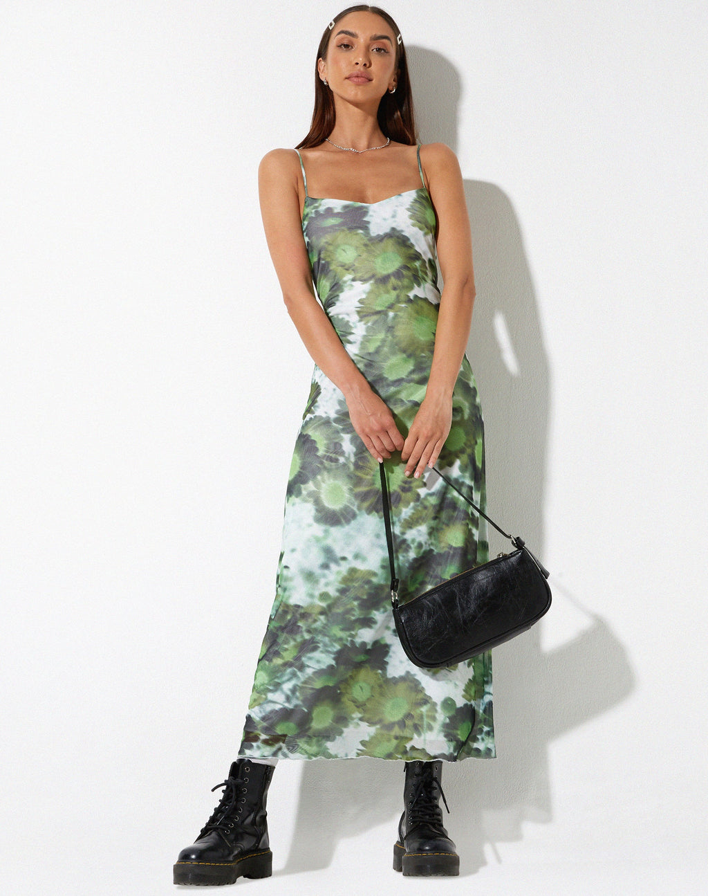 Robe longue Chanda en Xray Blurred Daisy Green