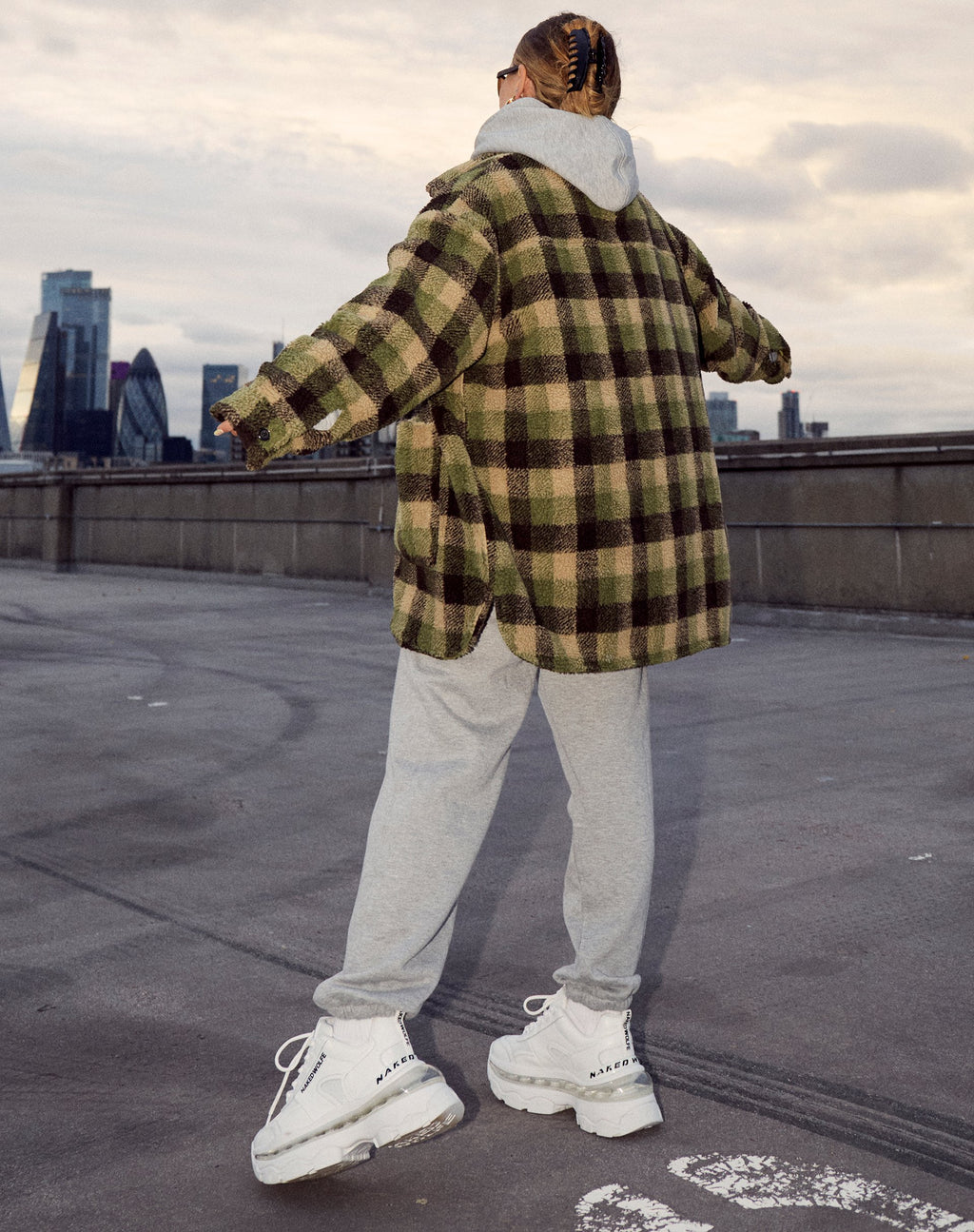 Manteau Teddy à carreaux verts Borg