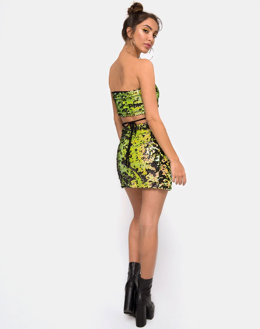 Image de la jupe fendue Cheri en Citrus Black Sequin
