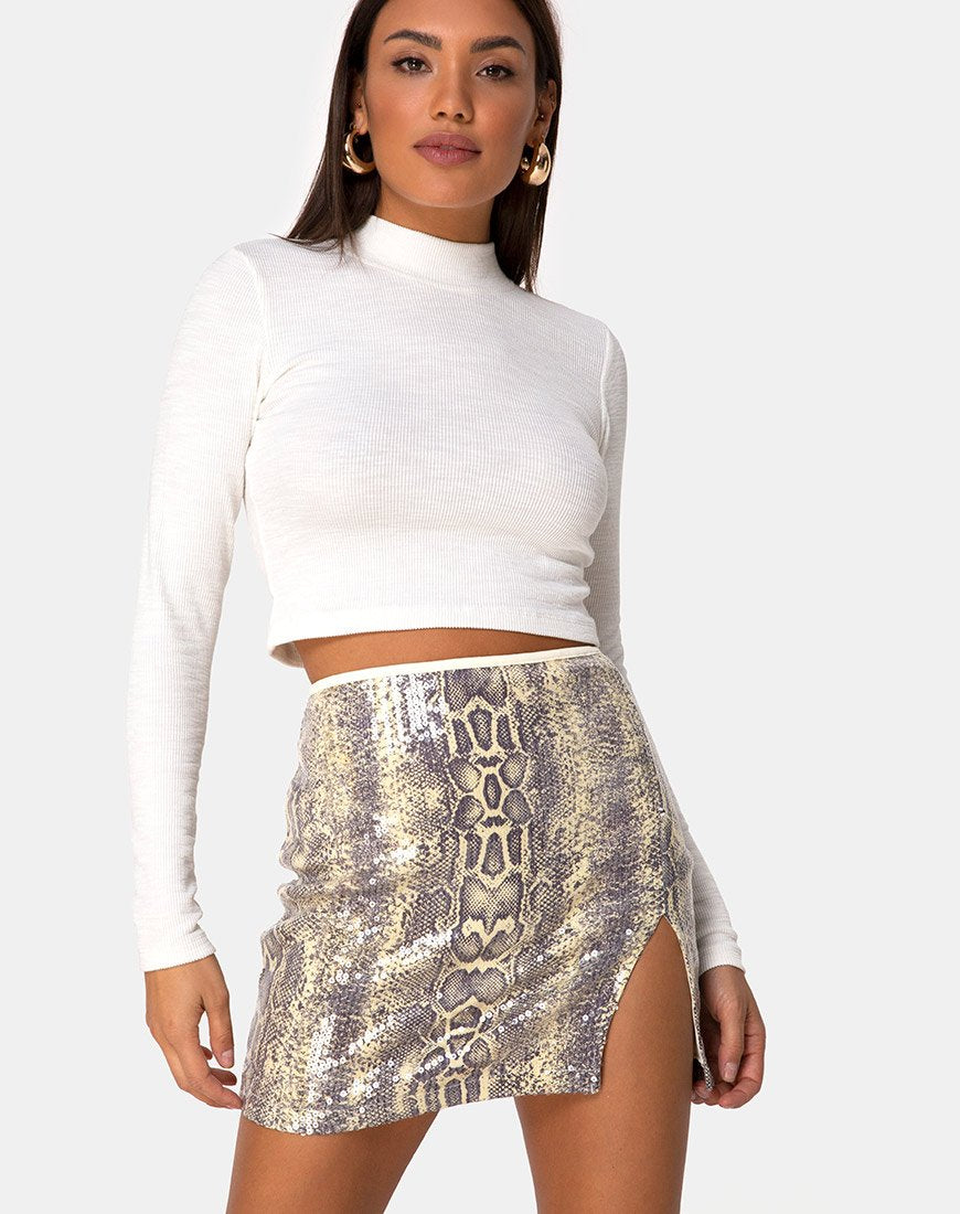 Minijupe fendue Cheri, Acid Snake Clear Sequin