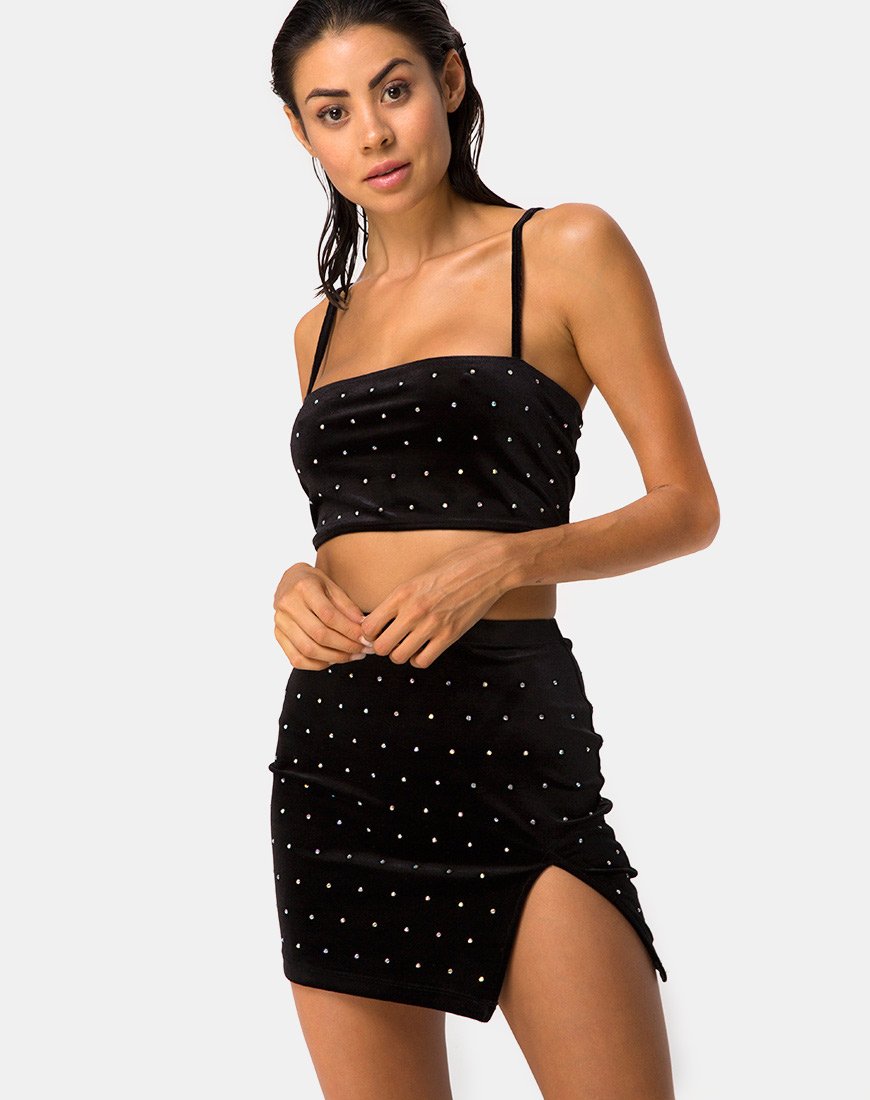 Jupe fendue Cheri, noir diamanté
