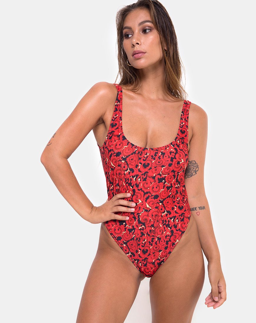 Maillot de bain déesse en dragon de feu chinois
