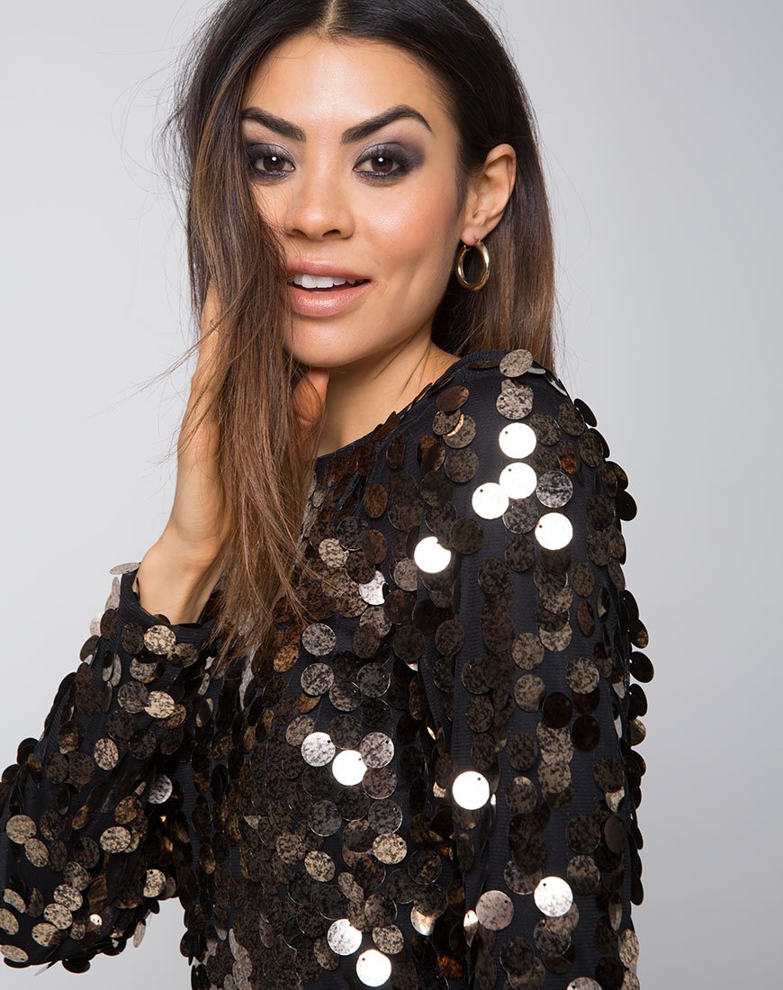 Malia Bodycon Dress in Speckle Disc Sequin Black (Robe bodycon en moucheté de paillettes)