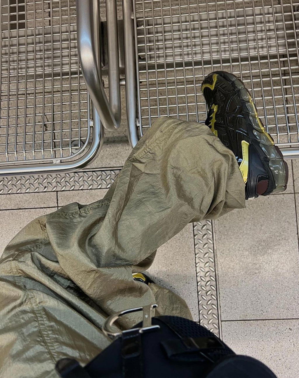 Pantalon Chute en Parachute Silver Green