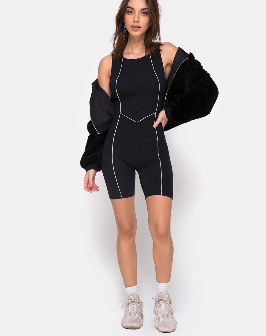 Image de Coda Unitard en noir avec ligne de passepoil