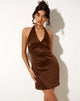 Image de la Mini robe Codina en satin chocolat avec dentelle chocolat