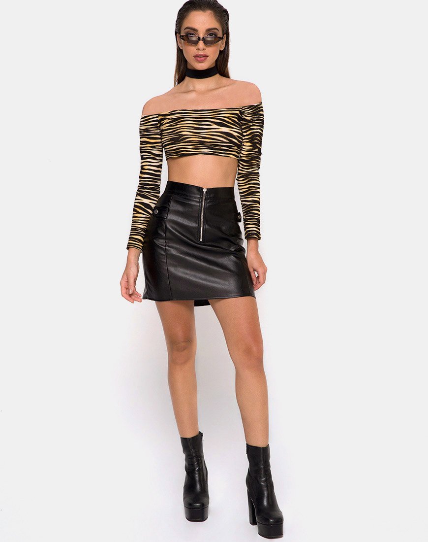 Image de Coga Off Shoulder Top in Zips Zebra Brown