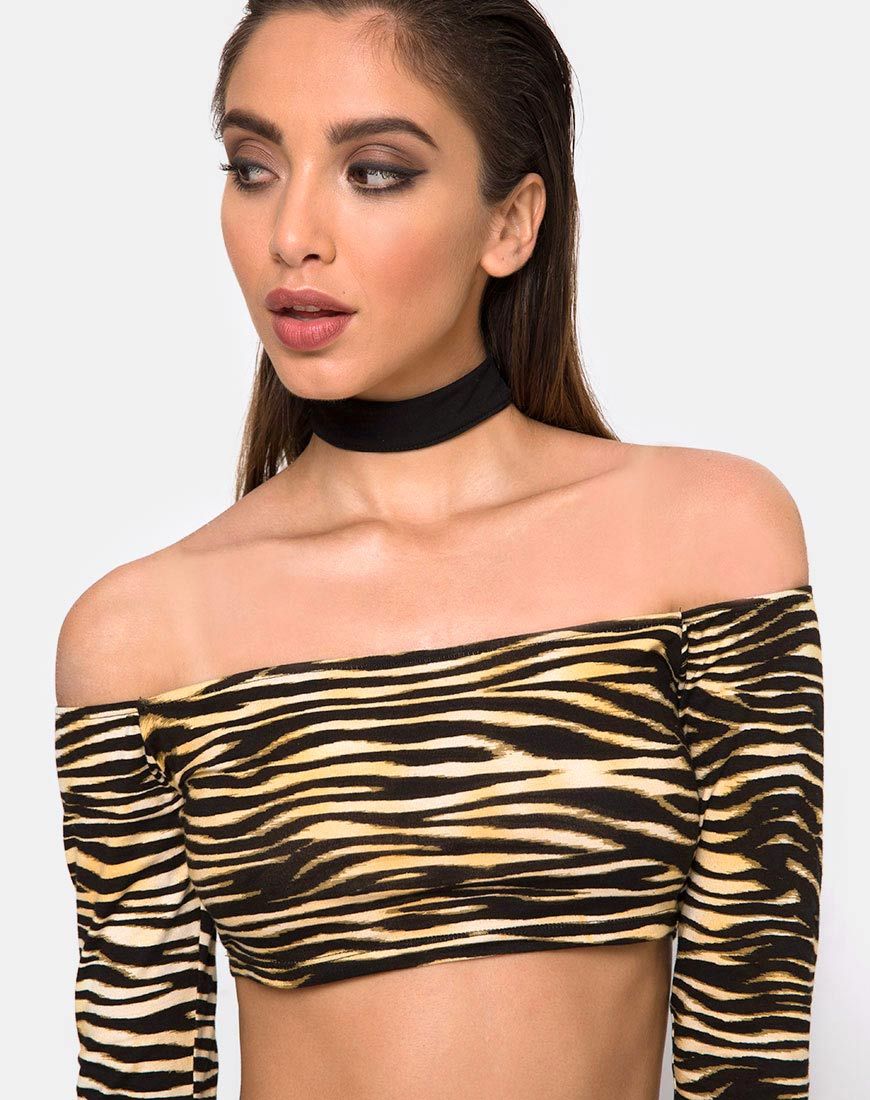 Image de Coga Off Shoulder Top in Zips Zebra Brown