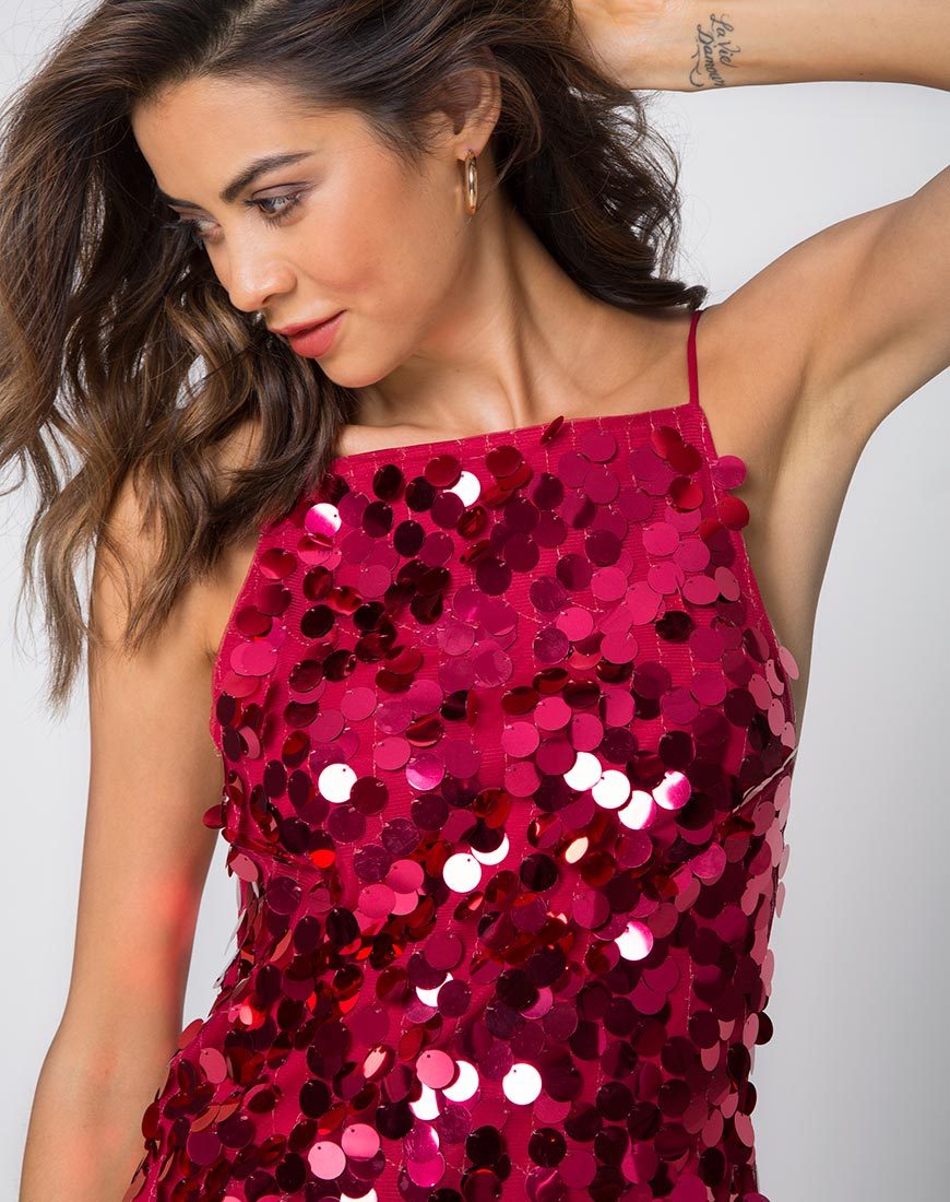 Image of Corine Slip Dress in Red Cherry Disc Sequin