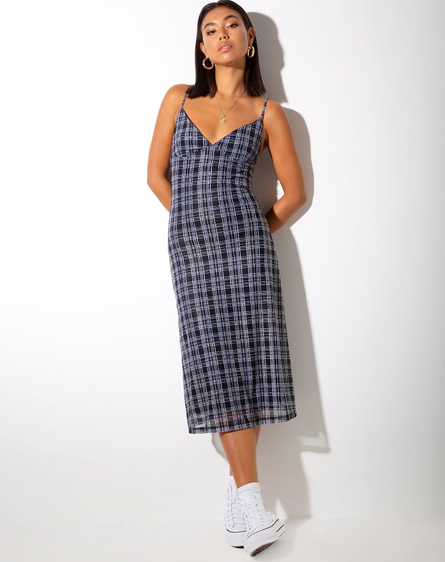 Image of Cotina Midi Dress in Inkblot Check Black and White