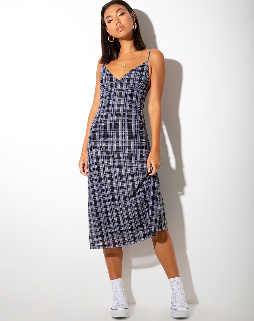 Image of Cotina Midi Dress in Inkblot Check Black and White