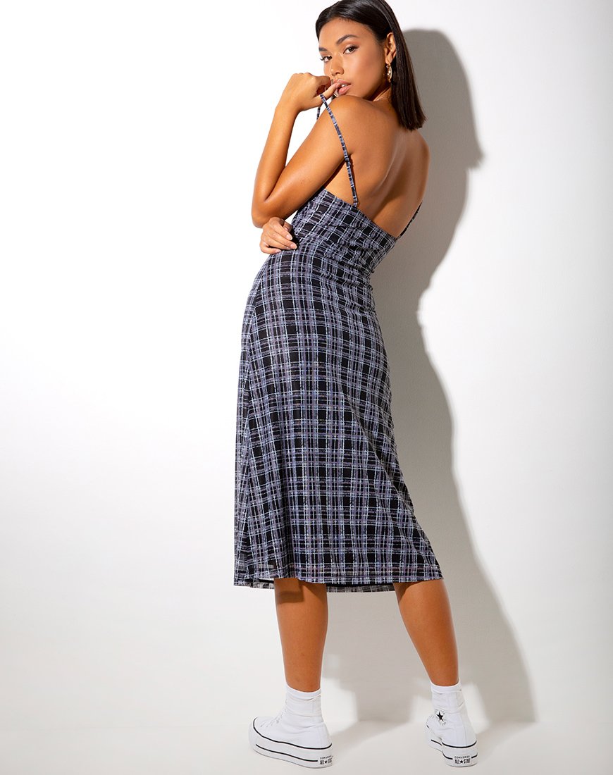 Image of Cotina Midi Dress in Inkblot Check Black and White