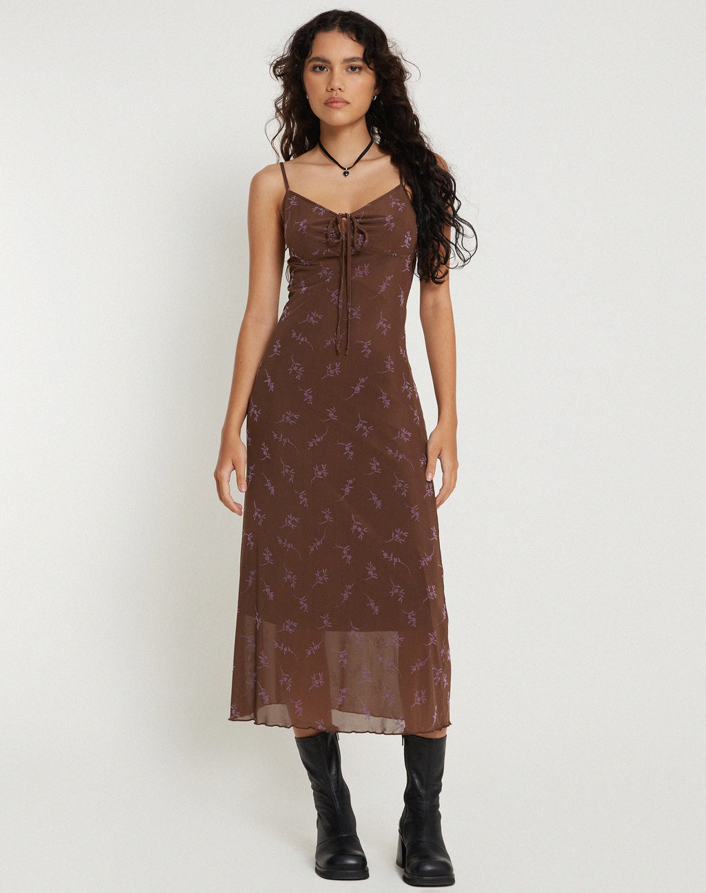 Robe longue Coya en Flower Stem Flock Brown