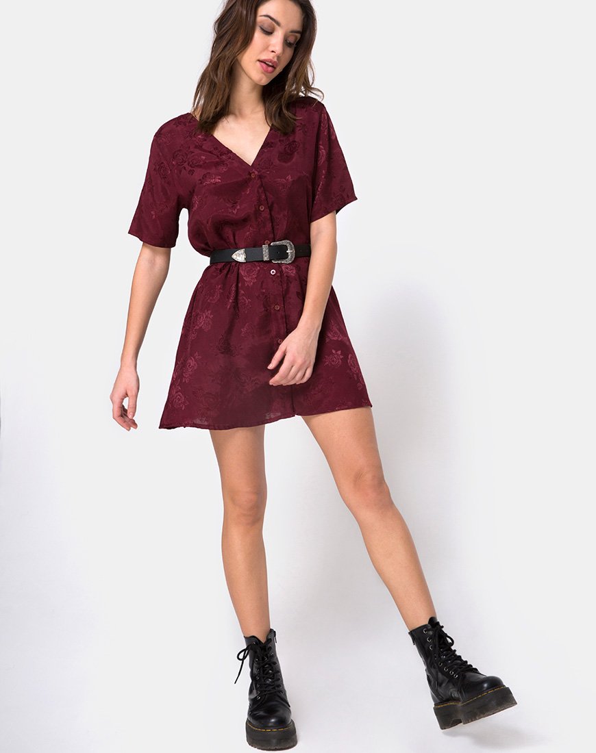 Image de Crosena Swing Dress en satin Burgundy Rose