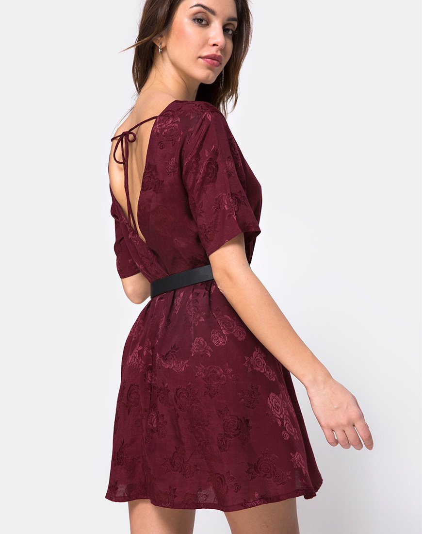 Image de Crosena Swing Dress en satin Burgundy Rose