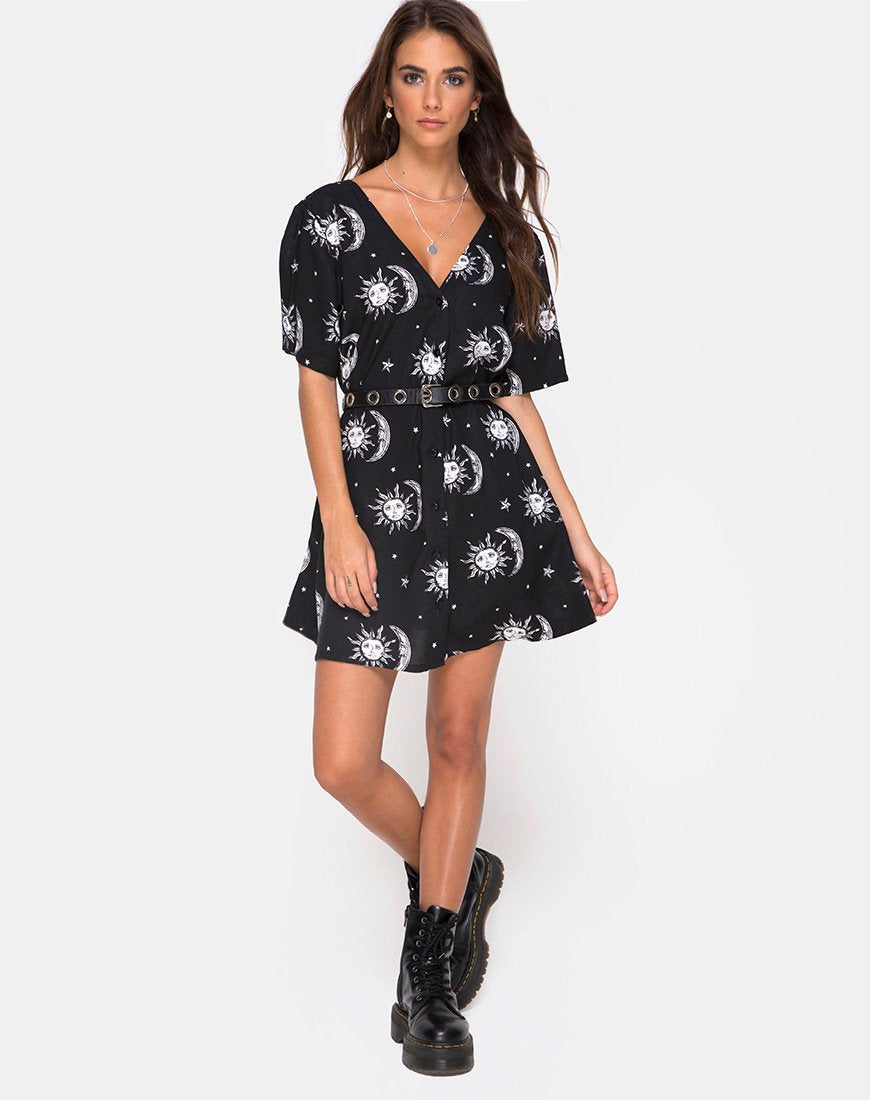 Image de Crosena Swing Dress in Sun Moon Stars BW