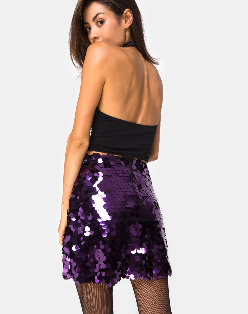 Image de la mini-jupe Weaver en prune Disc Sequin