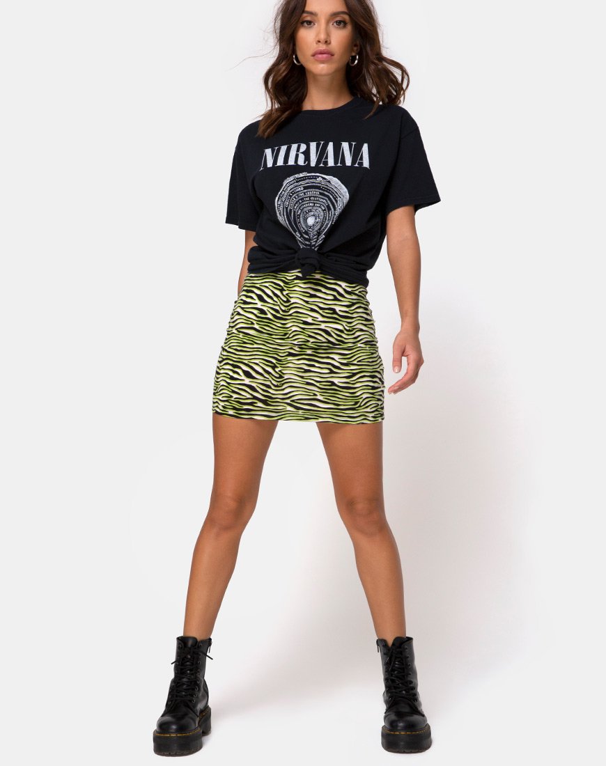 Image de la mini-jupe Kimmy en Zebra Fluro Green