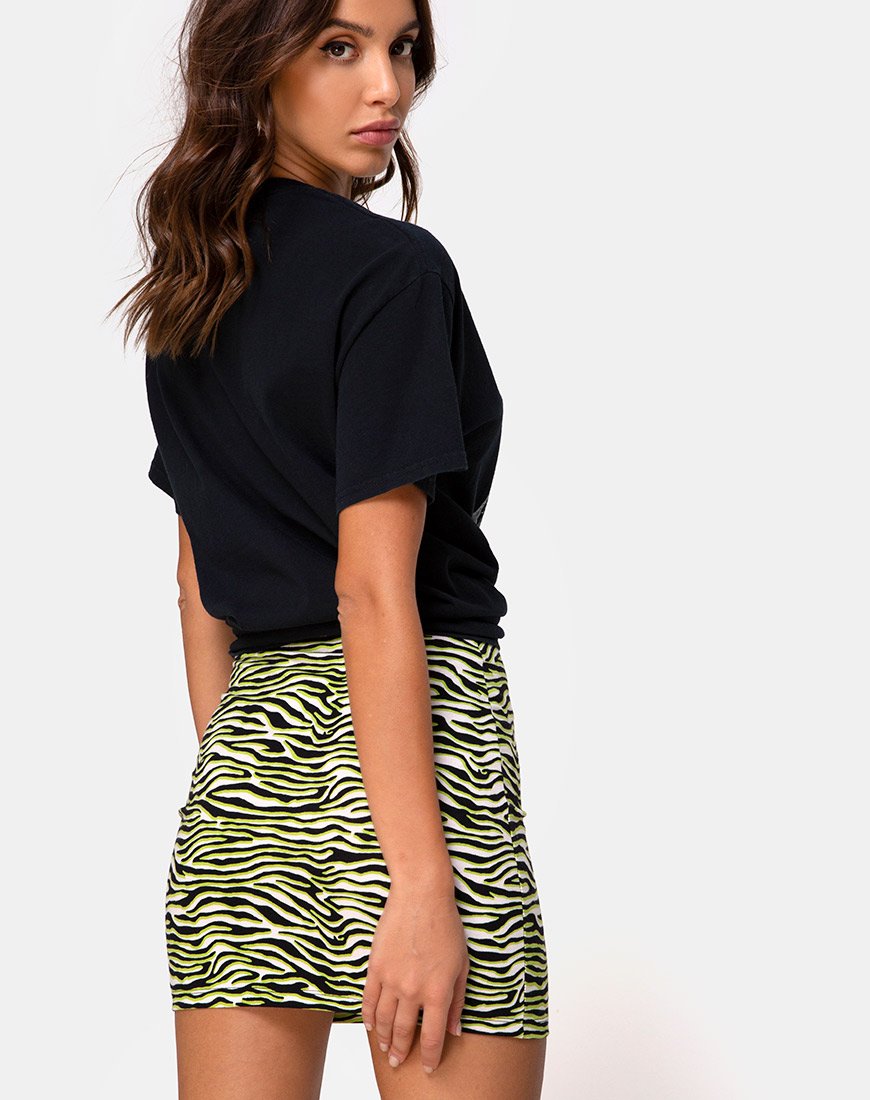 Image de la mini-jupe Kimmy en Zebra Fluro Green
