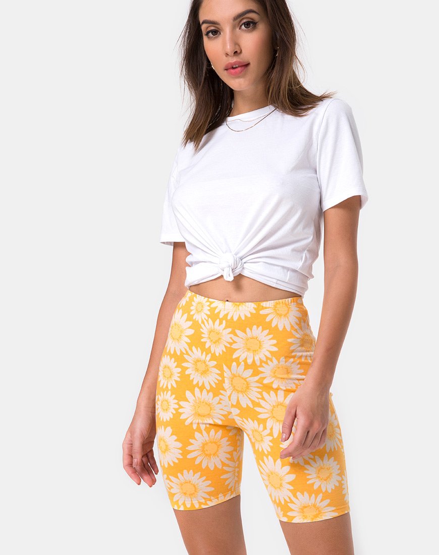 Short de cyclisme en jaune floral ensoleillé