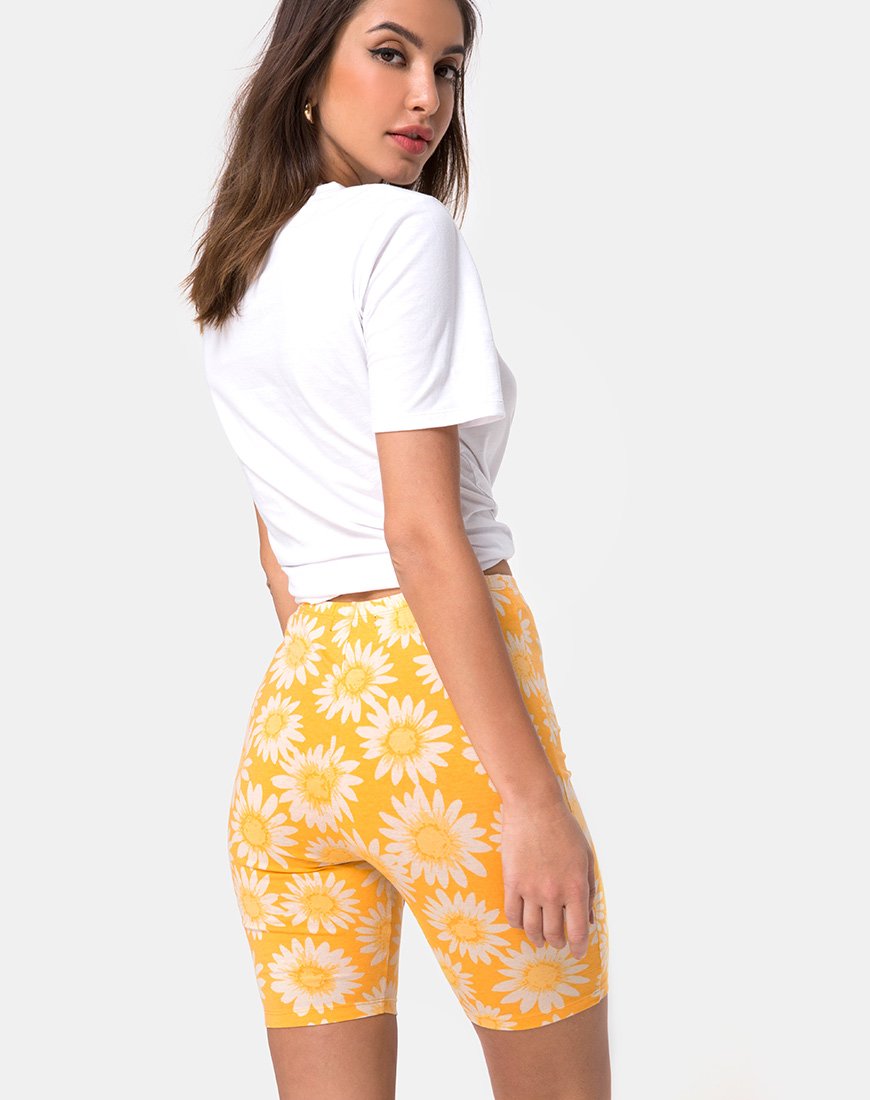 Short de cyclisme en jaune floral ensoleillé