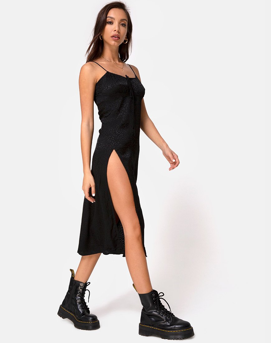 Robe midi Cypress en satin Cheetah Black