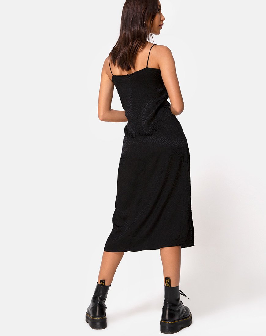 Robe midi Cypress en satin Cheetah Black