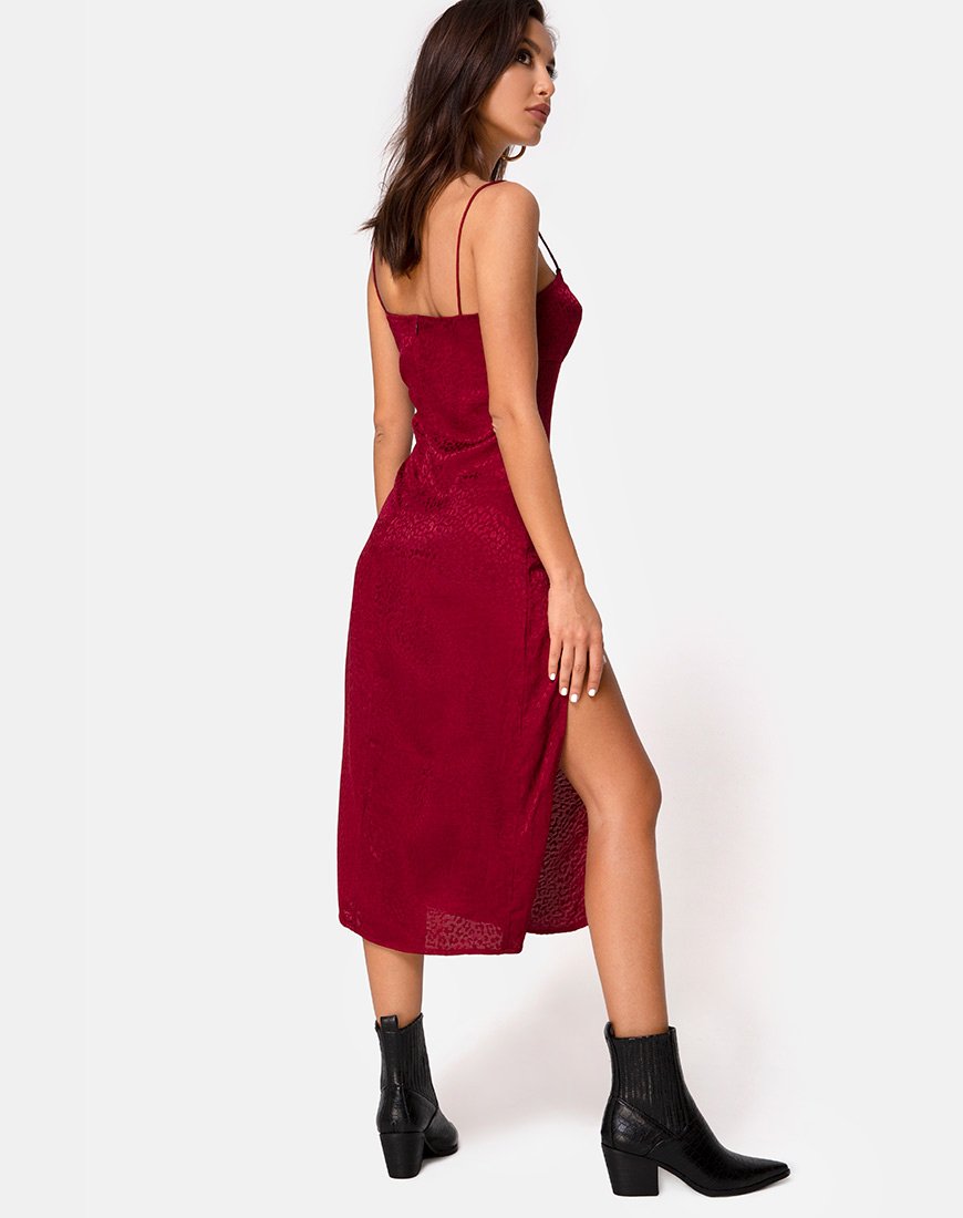 Robe midi Cypress en satin Cheetah Framboise