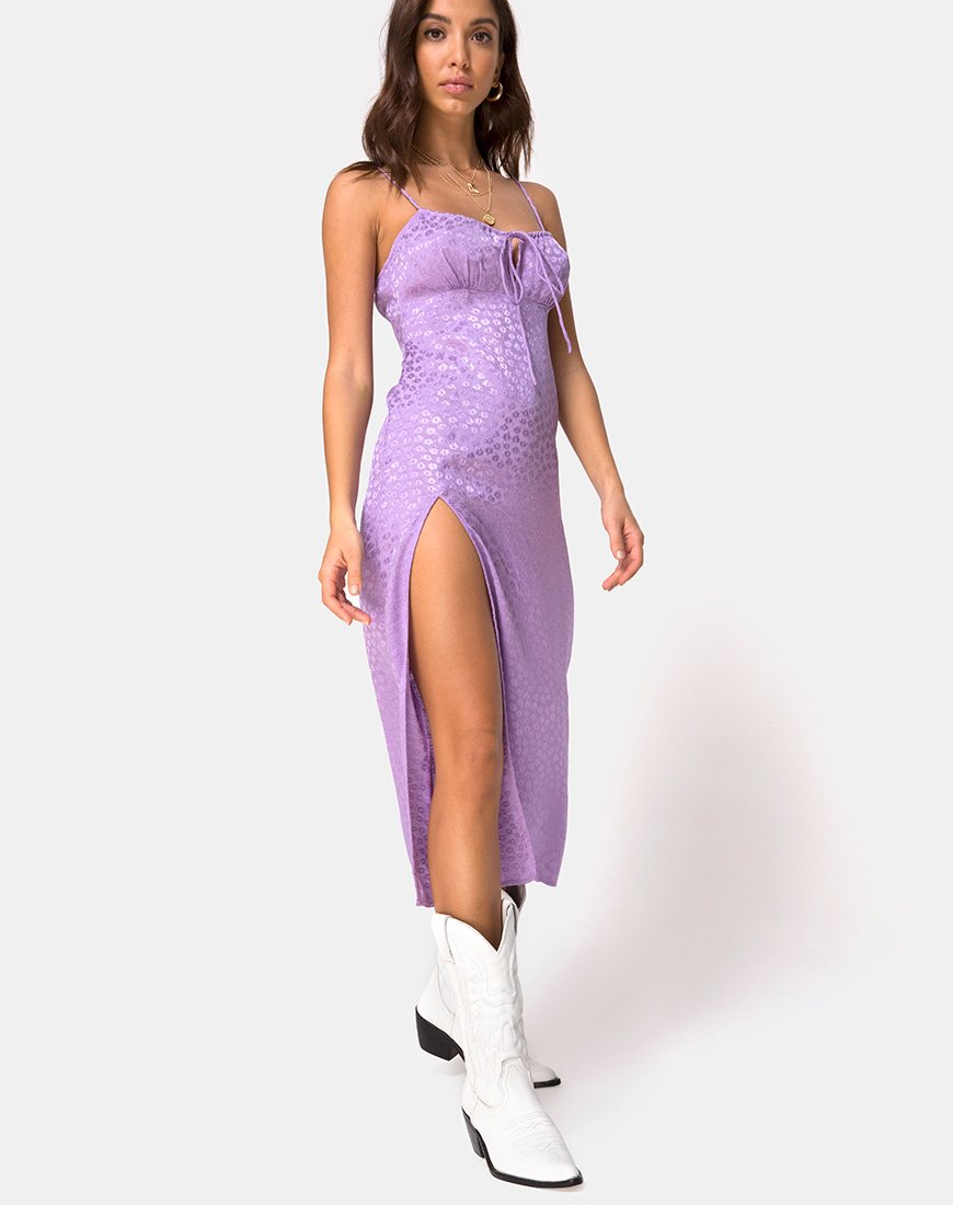 Robe midi Cypress en satin Ditsy Rose Lavender