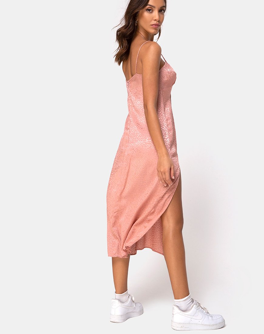 Image of Cypress Midi Dress in Satin Cheetah Dusty Pink