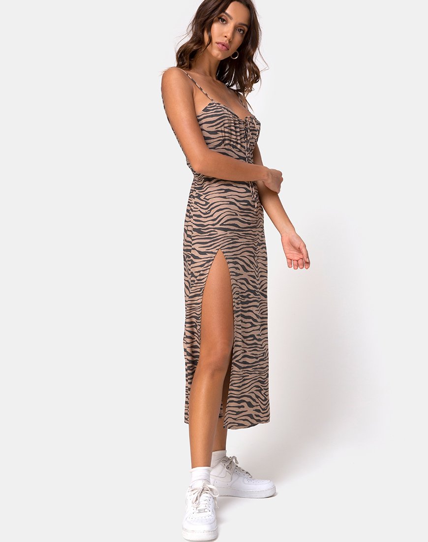 Image of Cypress Midi Dress in 90s Zebra Taupe