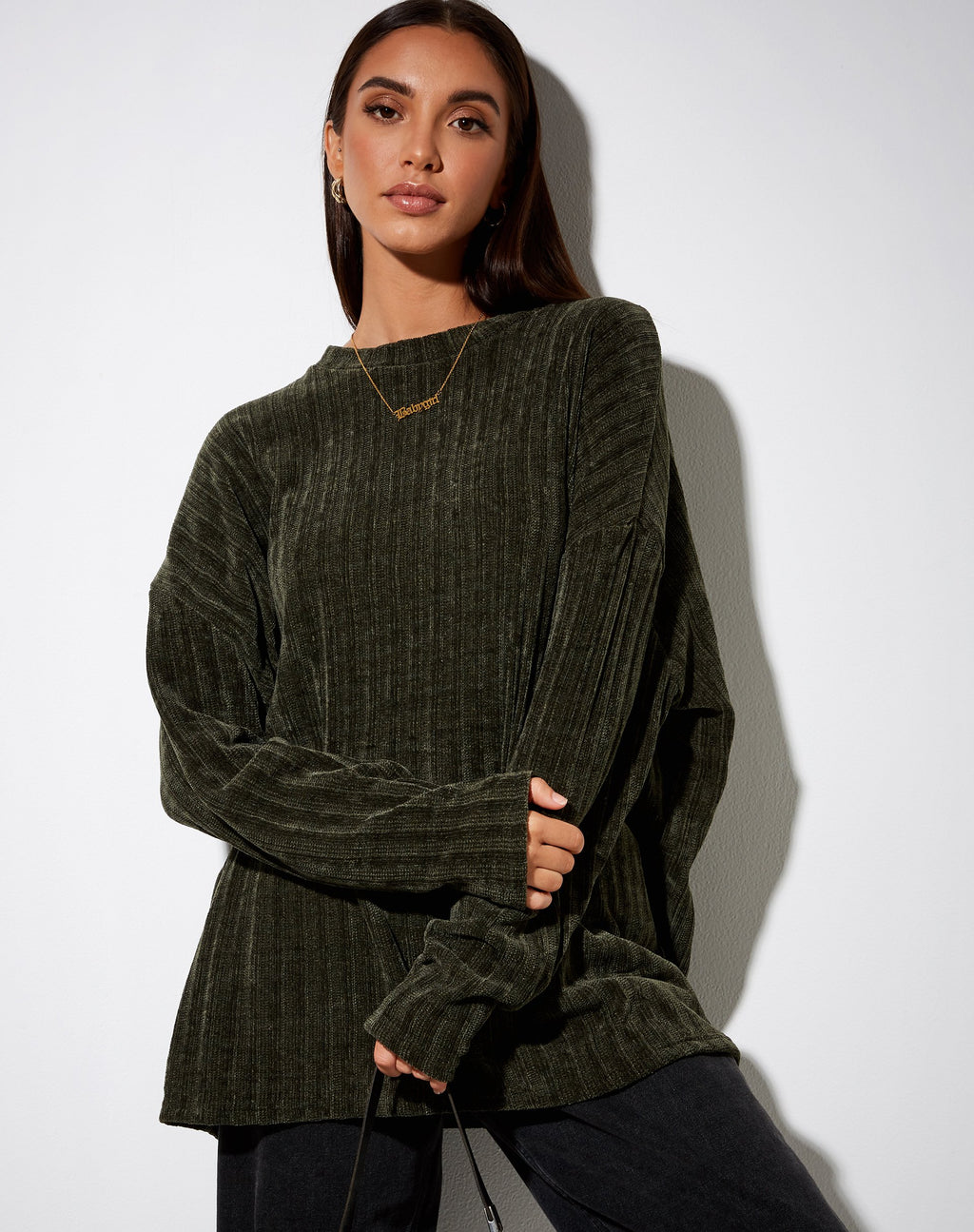 Pull papa en chenille kaki
